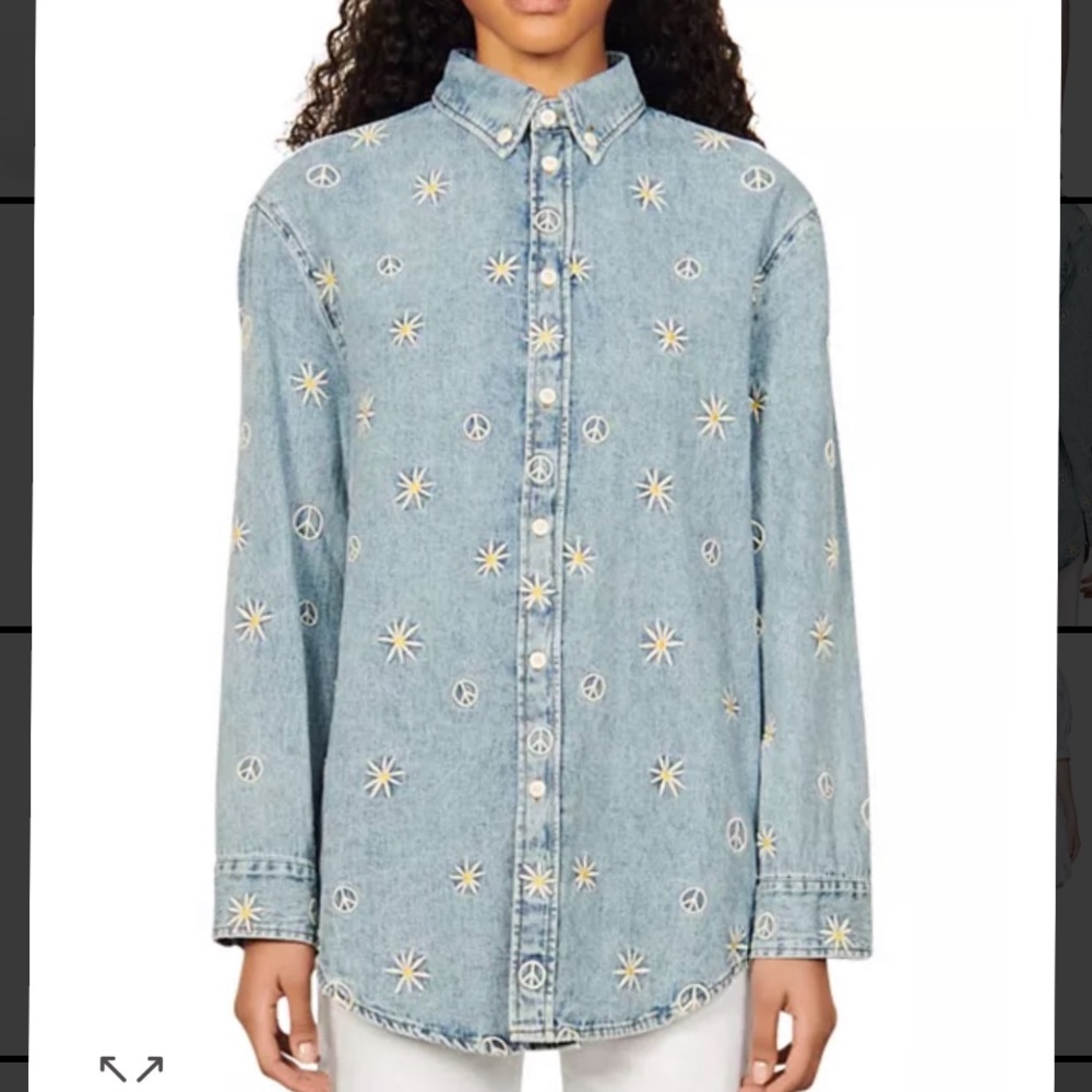 Sandro Daisy Peace Denim Shirt - Size 1